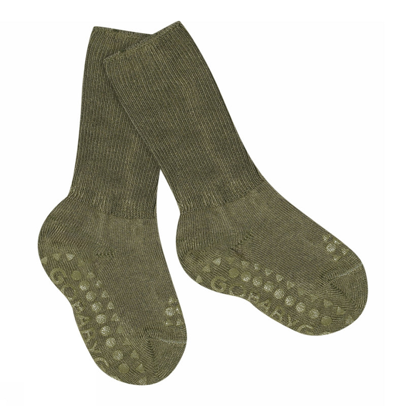 Rutschfeste Grip-Socken - Bambus - Dunkel-Flechtengrün