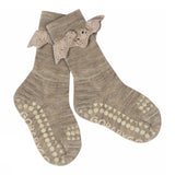 Rutschfeste Socken aus Merinowolle mit Spitze – Sand