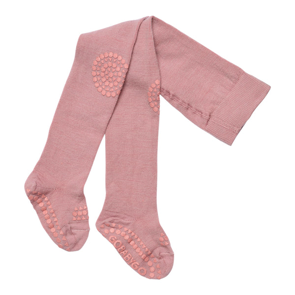 Rutschfeste Krabbelstrumpfhose mit Grip für Babys und Kleinkinder aus Merinowolle - Rose Blush
