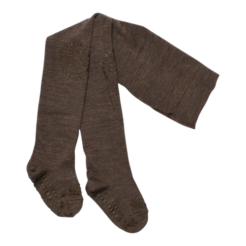 Rutschfeste Krabbelstrumpfhose mit Grip für Babys und Kleinkinder aus Merinowolle - Kastanie