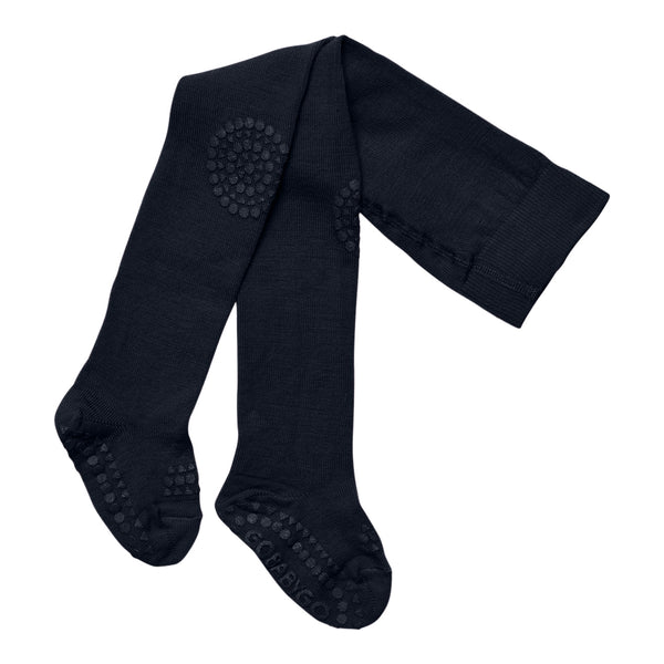 Rutschfeste Krabbelstrumpfhose mit Noppen für Babys und Kleinkinder aus Merinowolle - Mitternachtsblau