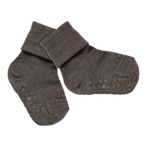 Rutschfeste Grip-Socken – Merinowolle – Kastanie