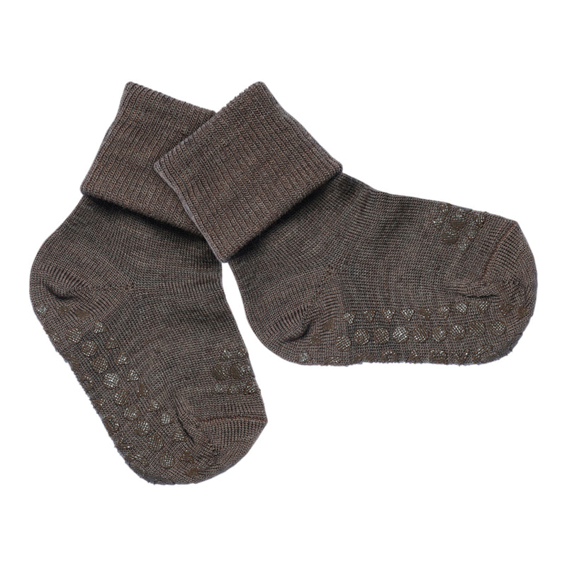 Rutschfeste Grip-Socken – Merinowolle – Kastanie