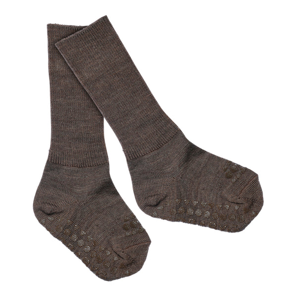 Rutschfeste Grip-Socken – Merinowolle – Kastanie
