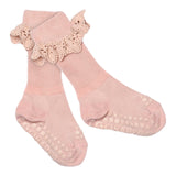 Non-Slip Grip Socks bamboo with Lace - Soft Pink