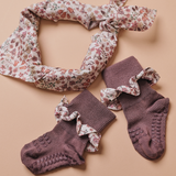 Rutschfeste Grip-Socken - Bambus / Liberty - Misty Plum