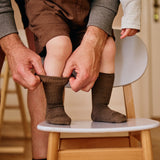 Non-Slip Grip Socks - Merino Wool - Brown Melange
