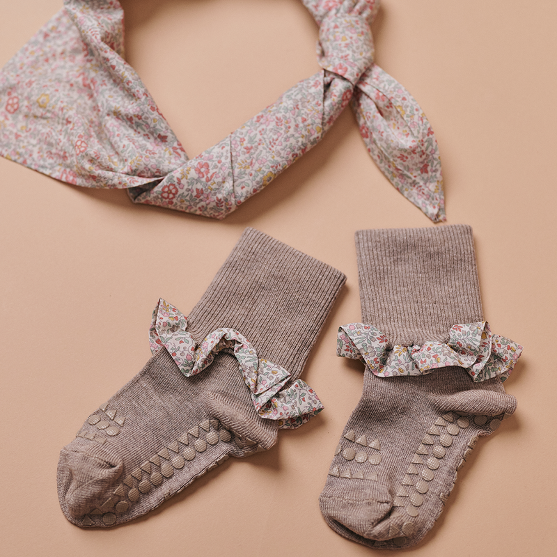 Rutschfeste Grip-Socken - Bambus / Liberty - Sand