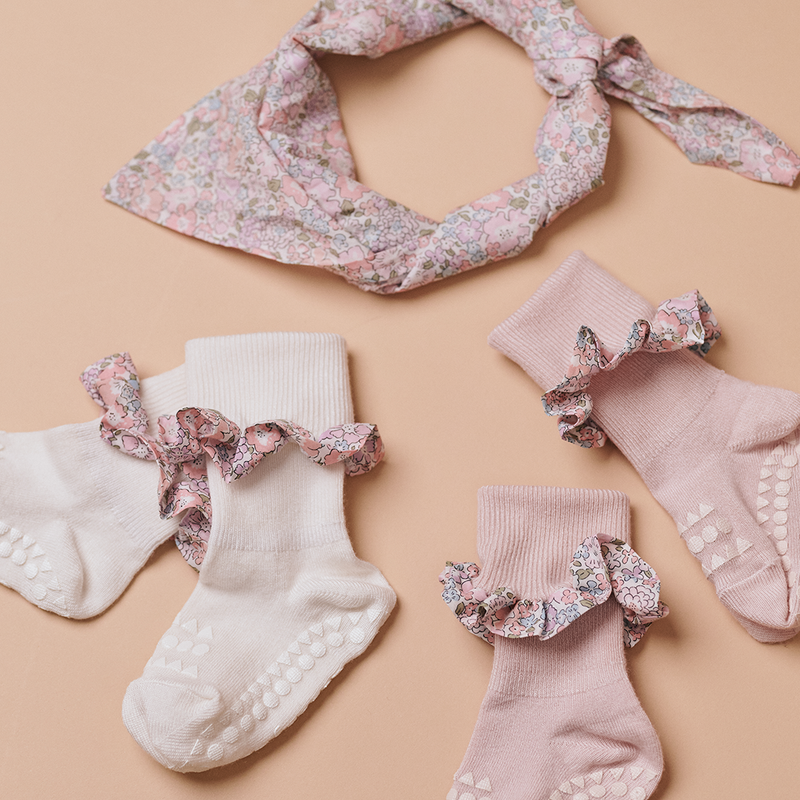 Rutschfeste Grip-Socken - Bambus / Liberty - Zartrosa