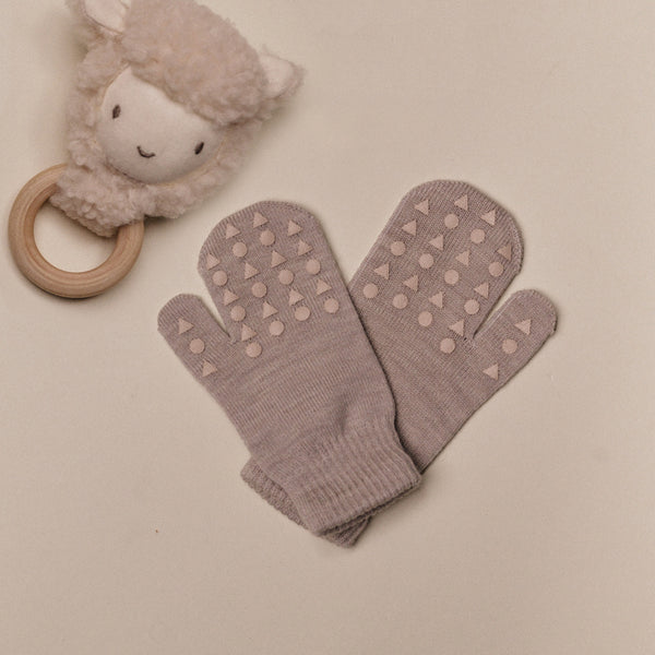 Fäustlinge mit rutschfestem Griff für Babys und Kleinkinder - Merinowolle - Sand