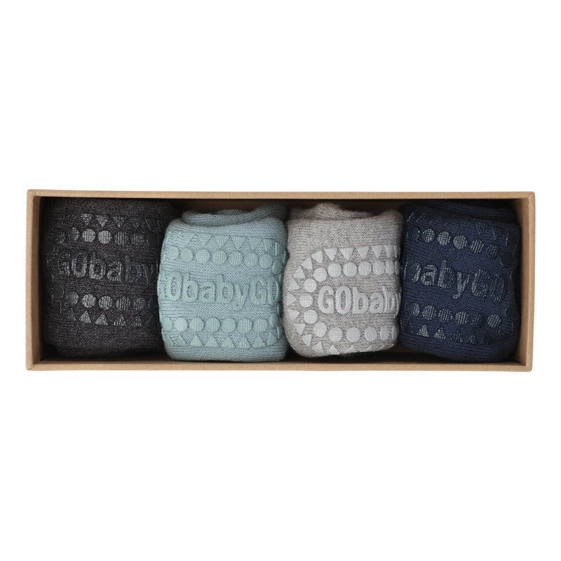 4er-Pack Grip-Socken – Bio-Baumwolle Bio-Baumwolle – Dunkelgrau-Melange, Staubblau, Grau-Melange, Marineblau