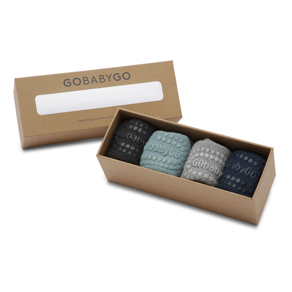 4er-Pack Grip-Socken – Bio-Baumwolle Bio-Baumwolle – Dunkelgrau-Melange, Staubblau, Grau-Melange, Marineblau