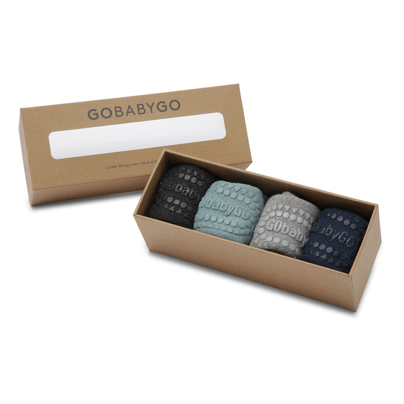 4er-Pack Grip-Socken – Bio-Baumwolle Bio-Baumwolle – Dunkelgrau-Melange, Staubblau, Grau-Melange, Marineblau