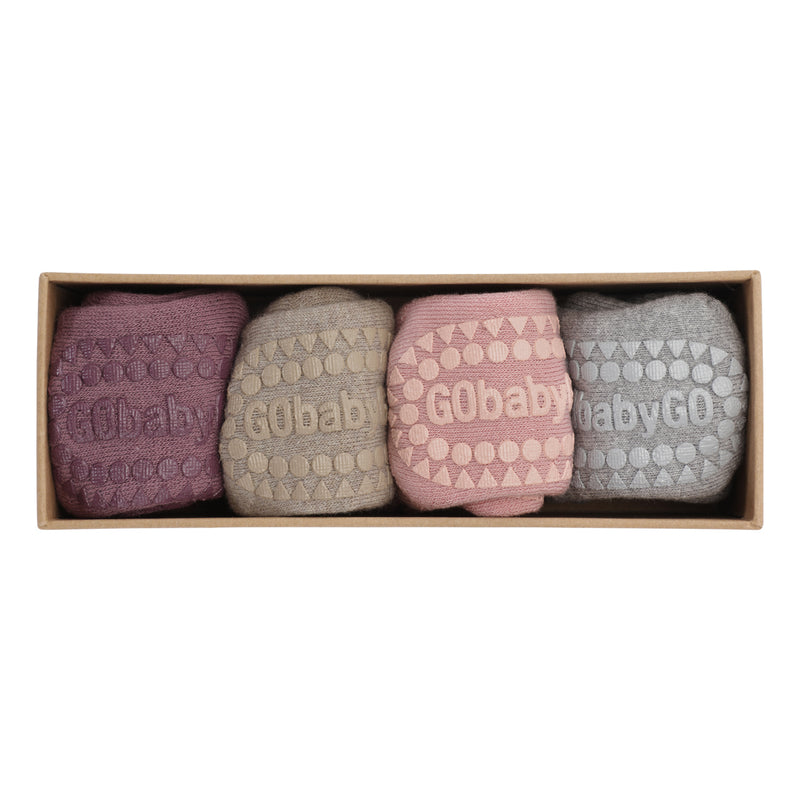 4er-Pack Grip-Socken – Bio-Baumwolle – Misty Plum, Sand, Dusty Rose, Grey Melange