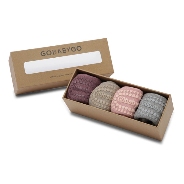4er-Pack Grip-Socken – Bio-Baumwolle – Misty Plum, Sand, Dusty Rose, Grey Melange