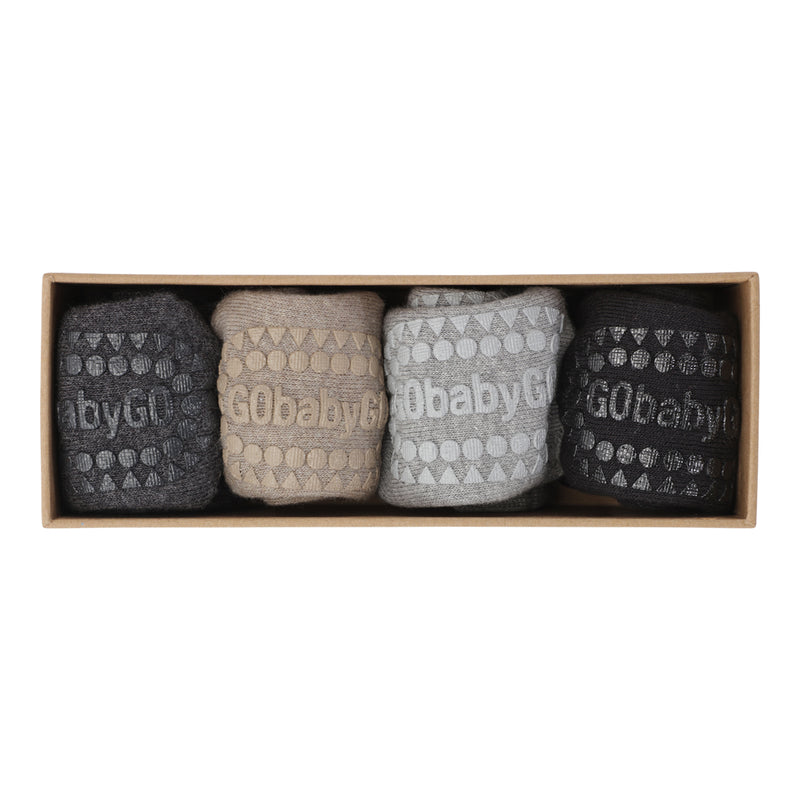 4 pack Grip Socks - Organic Cotton - Dark Grey Melange, Sand, Grey Melange, Black