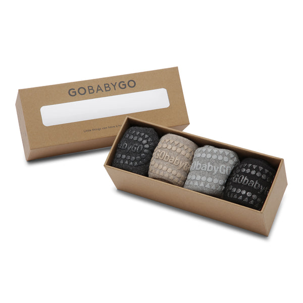 4er-Pack Grip-Socken – Bio-Baumwolle – Dunkelgrau Melange, Sand, Grau Melange, Schwarz