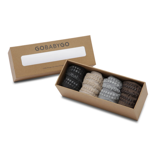 4er-Pack Grip-Socken – Merinowolle – Dunkelgrau Melange, Sand, Grau Melange, Braun Melange