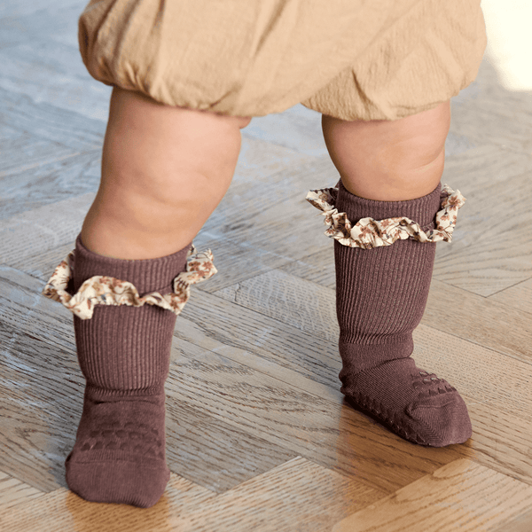 Rutschfeste Grip-Socken - Bambus / Liberty - Misty Plum