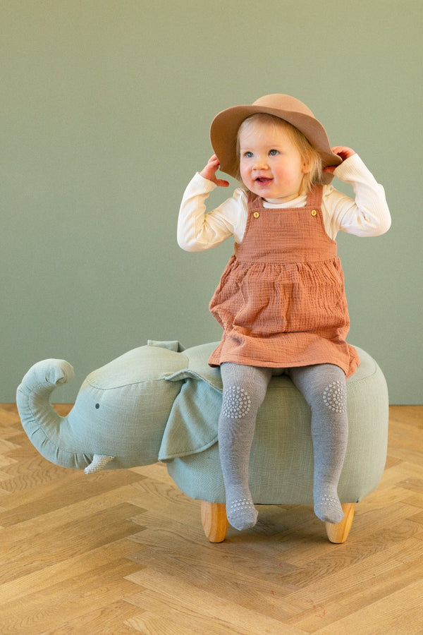 Rutschfeste Krabbelstrumpfhose mit Noppen für Babys und Kleinkinder - Merinowolle - Grau Melange