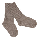 Rutschfeste Grip-Socken - Alpaka - Walnuss 