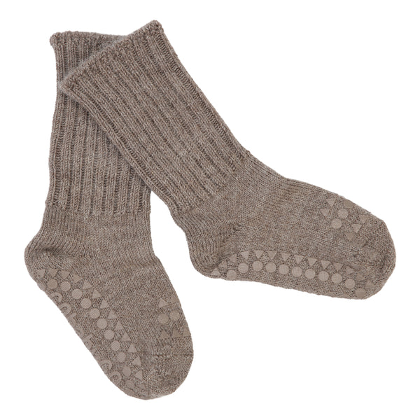 Rutschfeste Grip-Socken - Alpaka - Walnuss 
