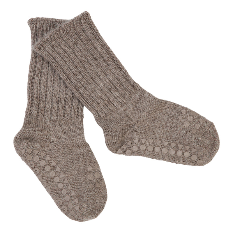 Rutschfeste Grip-Socken - Alpaka - Walnuss 