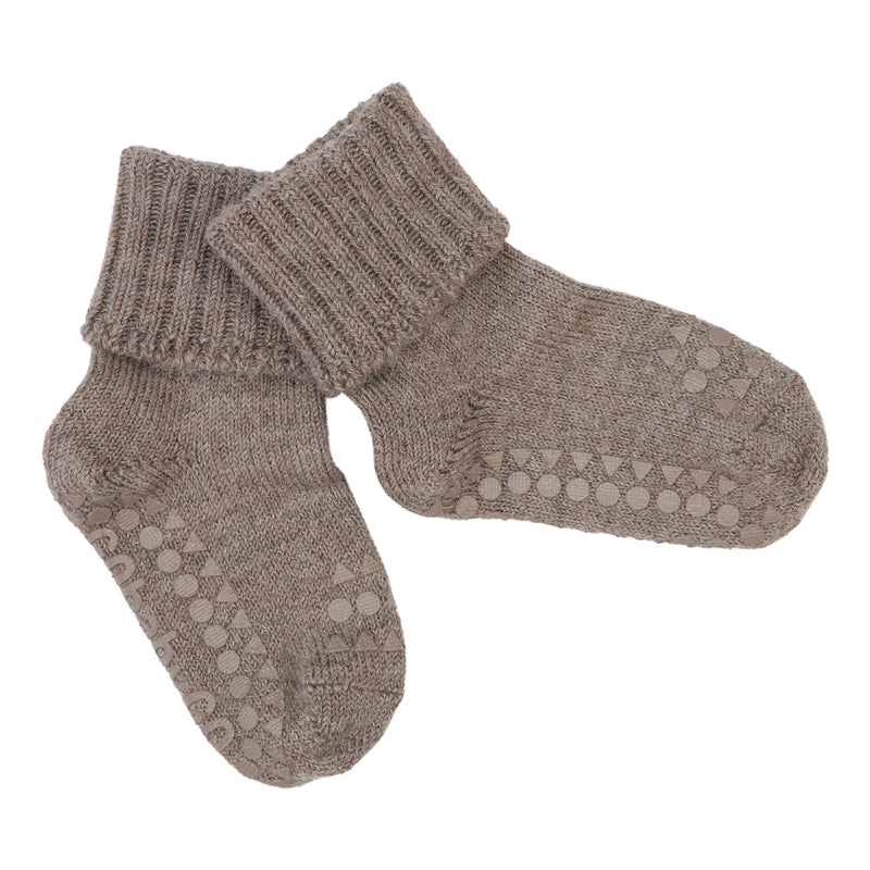 Rutschfeste Grip-Socken - Alpaka - Walnuss 