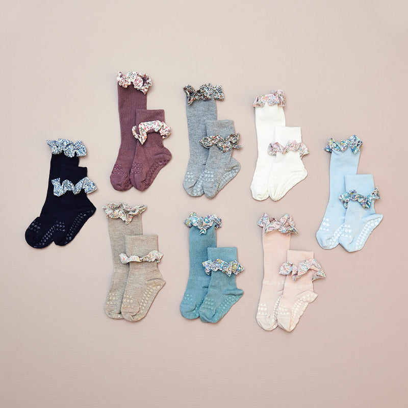 Rutschfeste Grip-Socken - Bambus / Liberty - Zartrosa