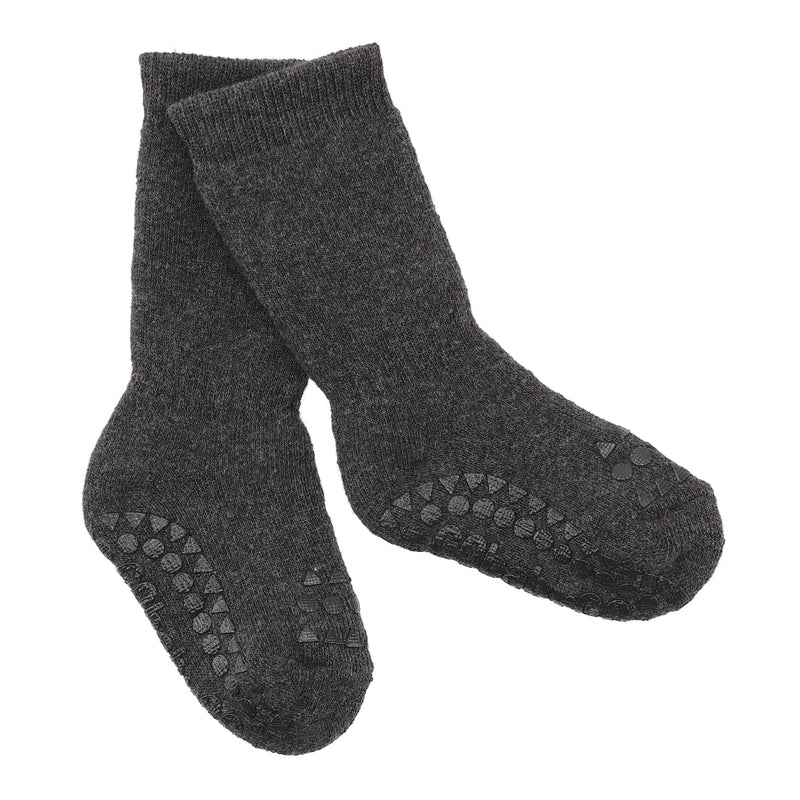 Rutschfeste Grip-Socken - Bio-Frottee-Baumwolle - Dunkelgrau Melange