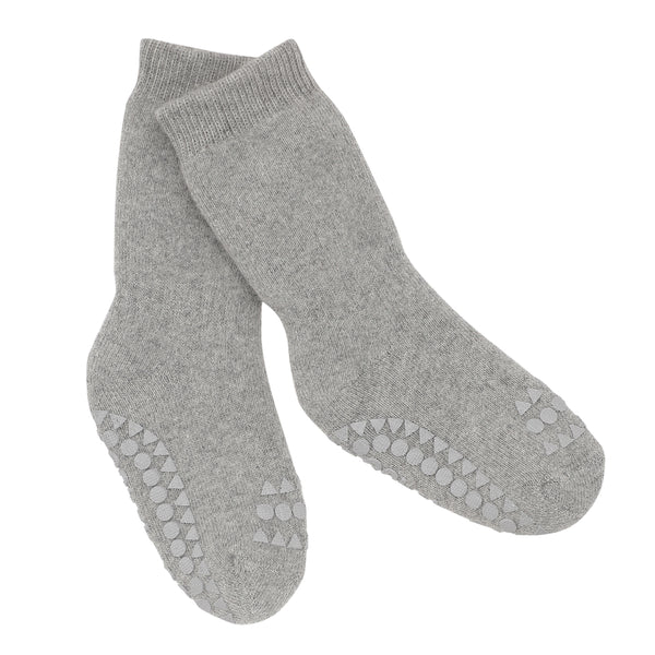 Rutschfeste Grip-Socken - Bio-Frottee-Baumwolle - Graumeliert