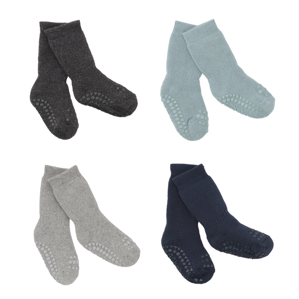 4er-Pack Grip-Socken – Bio-Baumwolle Bio-Baumwolle – Dunkelgrau-Melange, Staubblau, Grau-Melange, Marineblau