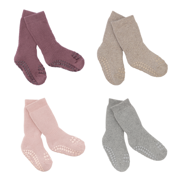 4er-Pack Grip-Socken – Bio-Baumwolle – Misty Plum, Sand, Dusty Rose, Grey Melange