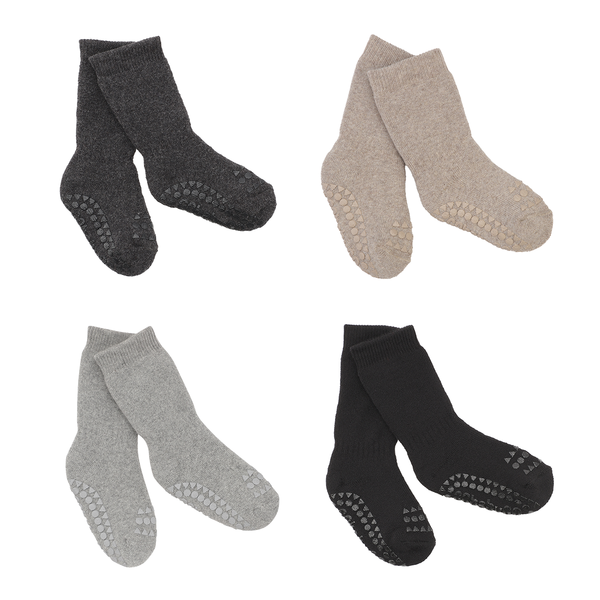 4er-Pack Grip-Socken – Bio-Baumwolle – Dunkelgrau Melange, Sand, Grau Melange, Schwarz