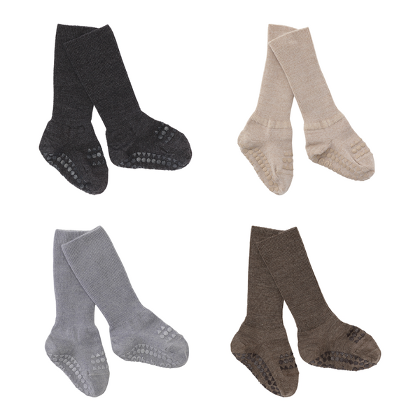4er-Pack Grip-Socken – Merinowolle – Dunkelgrau Melange, Sand, Grau Melange, Braun Melange